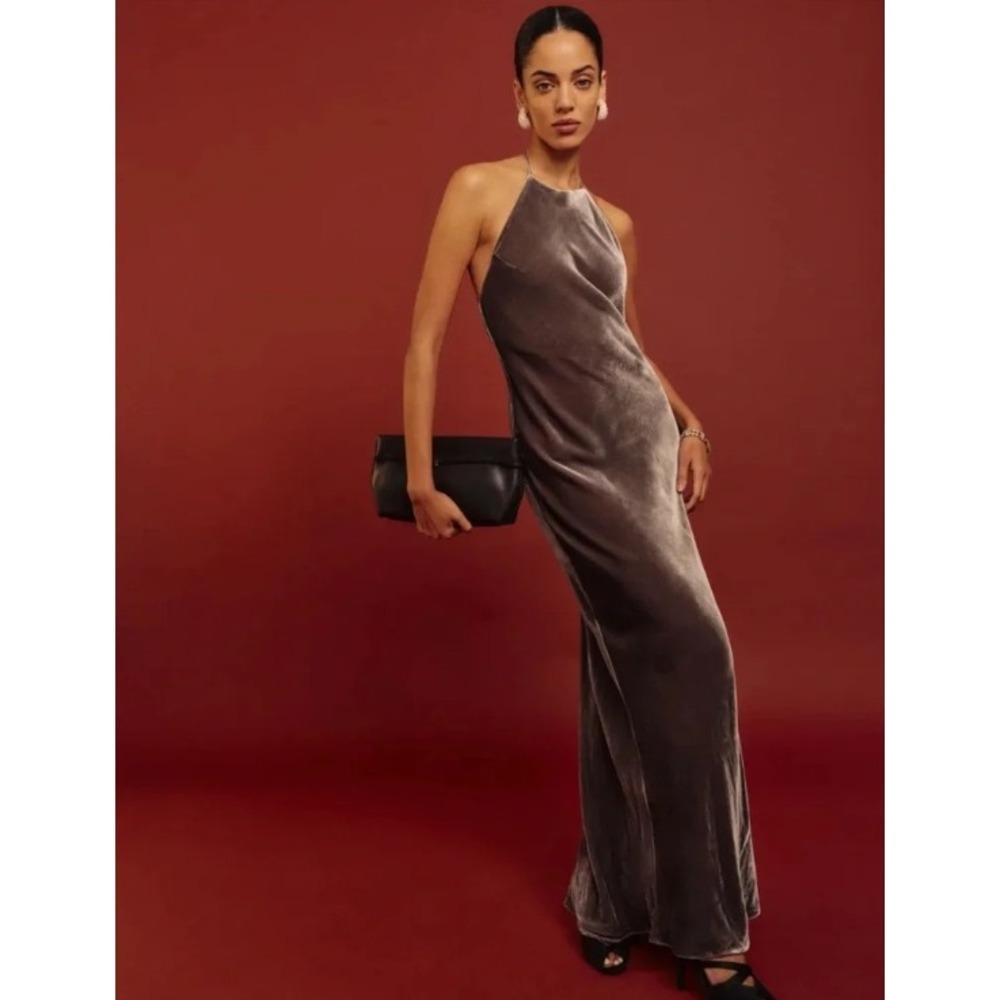 NWT Reformation Jeany Silk Blend Velvet Halter Maxi Dress Open Back Magnetic XS